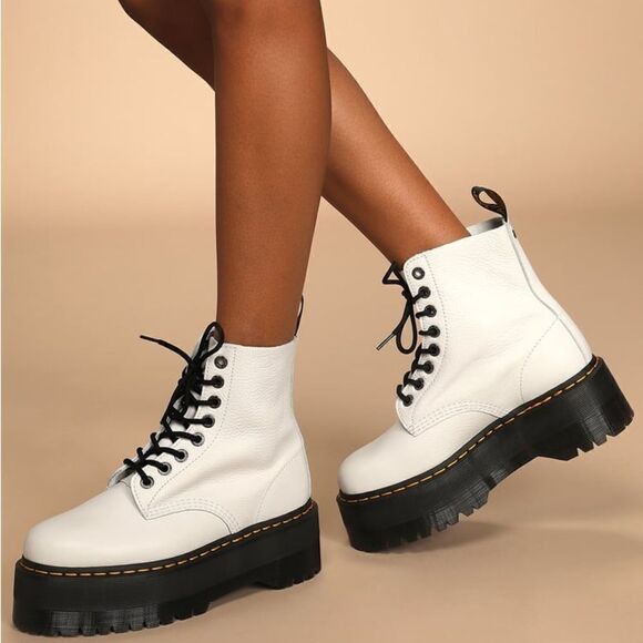 Dr. Martens 1460 Pascal Max Optical White Pisa Leather Platform Boots - Picture 3 of 10